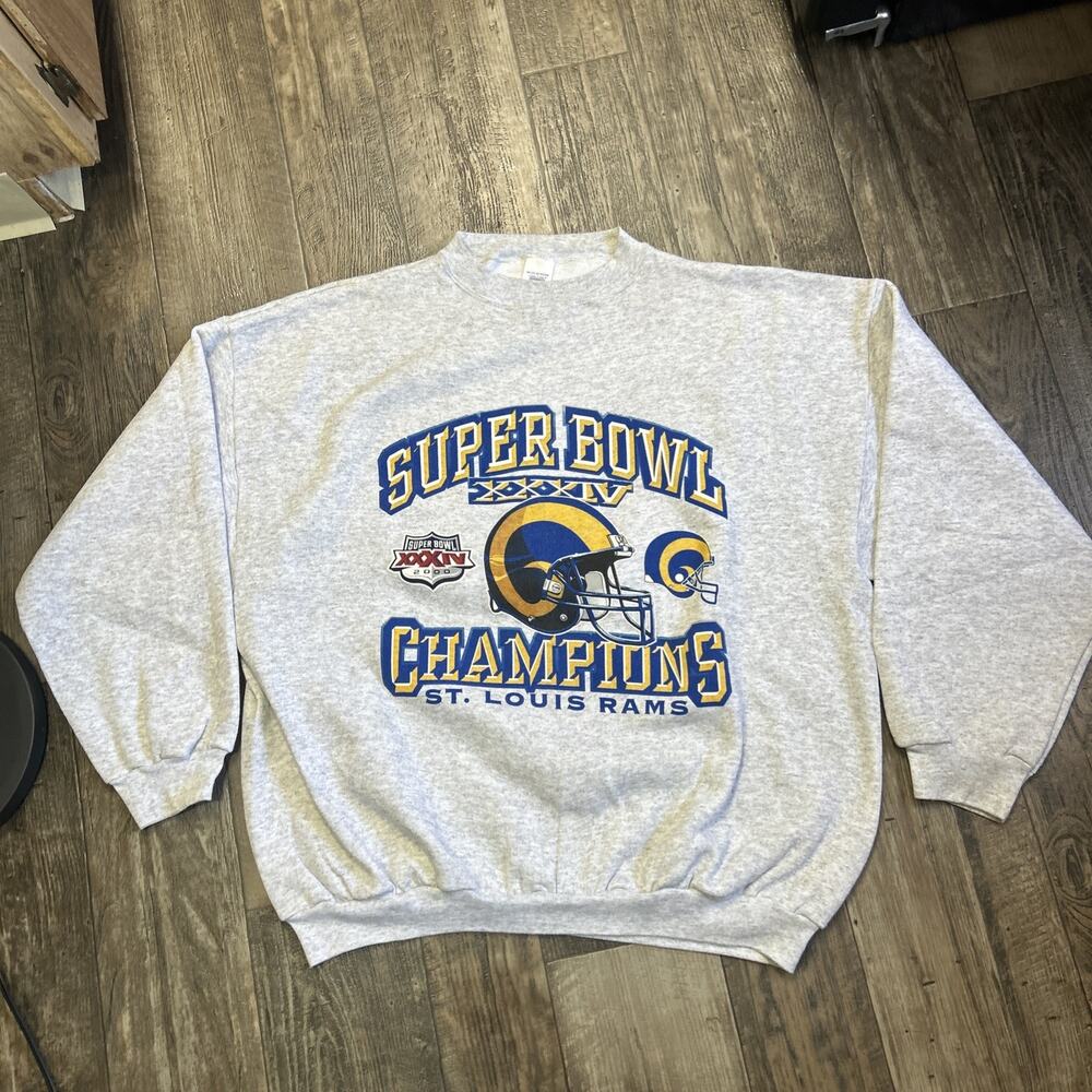 Vintage St Louis Rams XXXIV Super Bowl Champions Logo 7 Black Sweatshirt 2XL